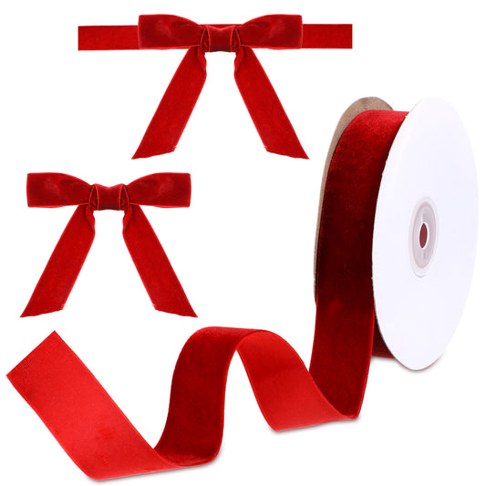 LIQWEI 10 Yars 2.5cm Red Velvet Ribbon, Red Ribbons Thick Soft Christmas Ribbons, Burgundy Ribbon for Gift Wrapping, Bouquets Bundling, Wedding Decoration Bows and Crafts