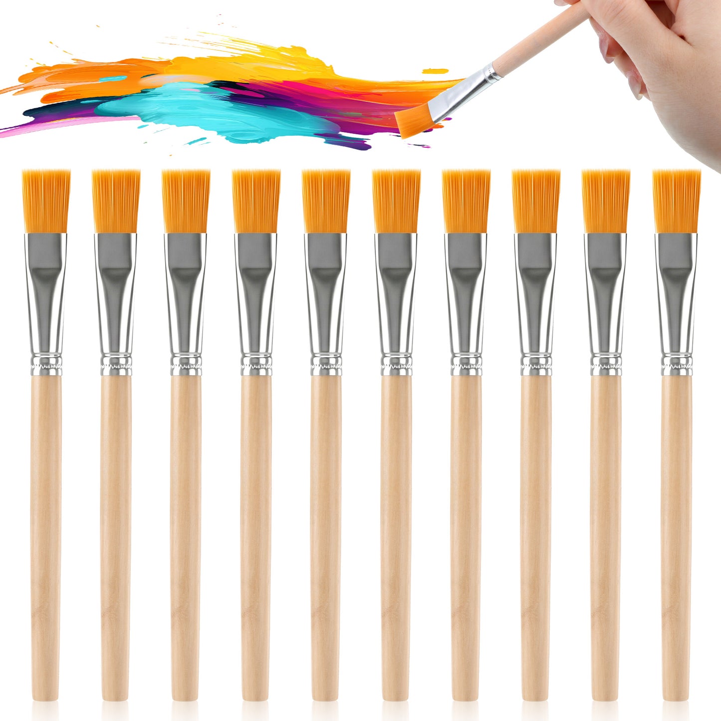 TIESOME 10 Pcs Small Paint Brushes, 3/5 Inch Flat Paint Brushes, Solder Flux Brush Set, Wood Handle Artist Craft Watercolor & Oil Painting Detail, Flat Brush Set for Crafts