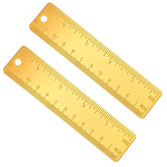 cobee 2Pcs 12.5cm Straight Brass Ruler, Metal Machinist Bookmark Ruler, Metal Straight Rulers Deal for Carpenters Sewers Students Modern Design, Solid Brass Construction