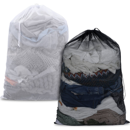 LXUEJIE 2 Pcs Mesh Laundry Bags, 24 x 36 Inch Heavy Duty Laundry Bag for Washing Machine with Drawstring Large Net Laundrys Washing Bags for Home Hotel College Dorm Apartment Travel Camp(Black, White)