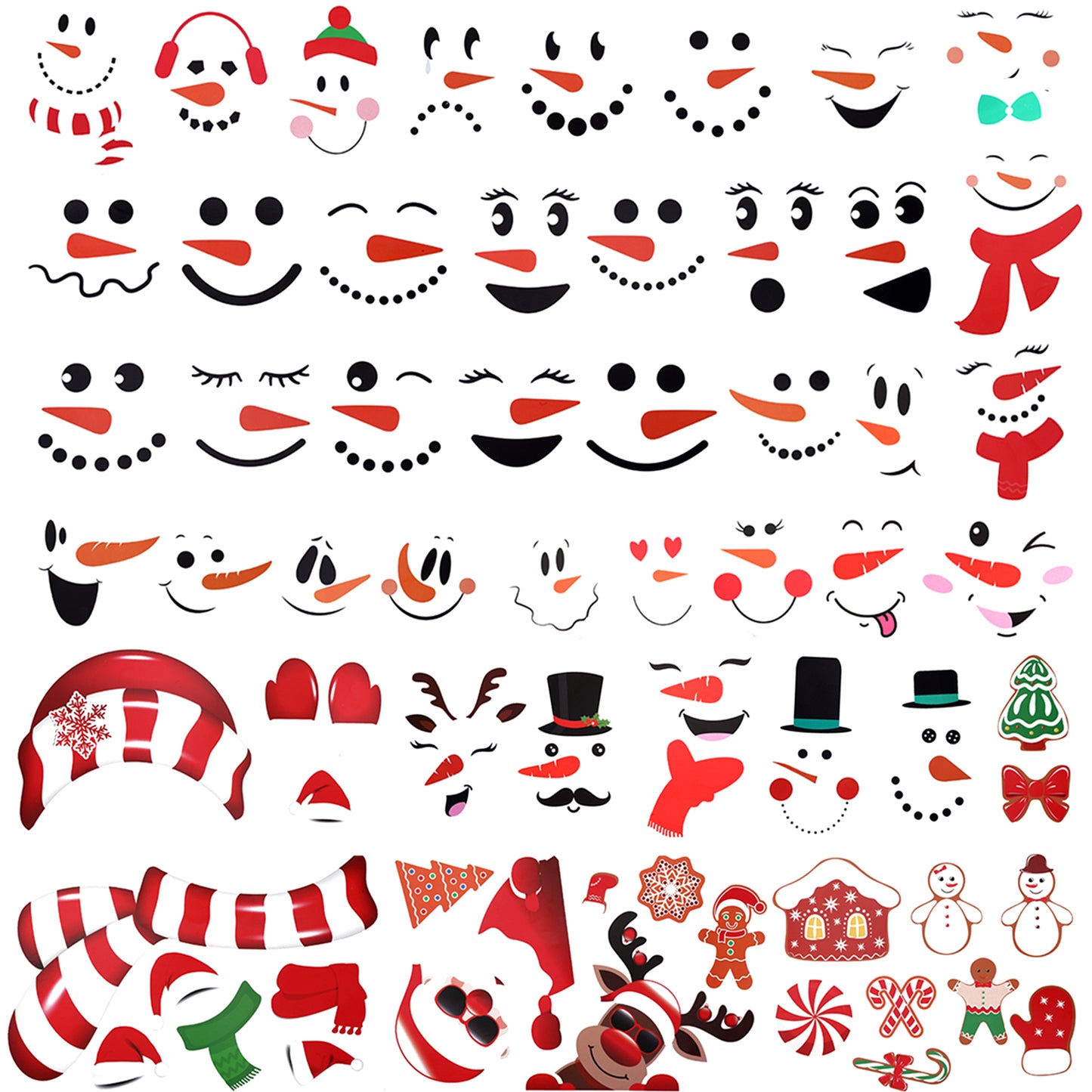 GEEHUA 81Pcs Snowman Face Stickers for Crafts, Christmas Window Clings Small Snowman Face Decals Waterproof Santa Claus Reindeer Stickers for Glass Cups Fridge Wall Door Party Supplies Home Decoration