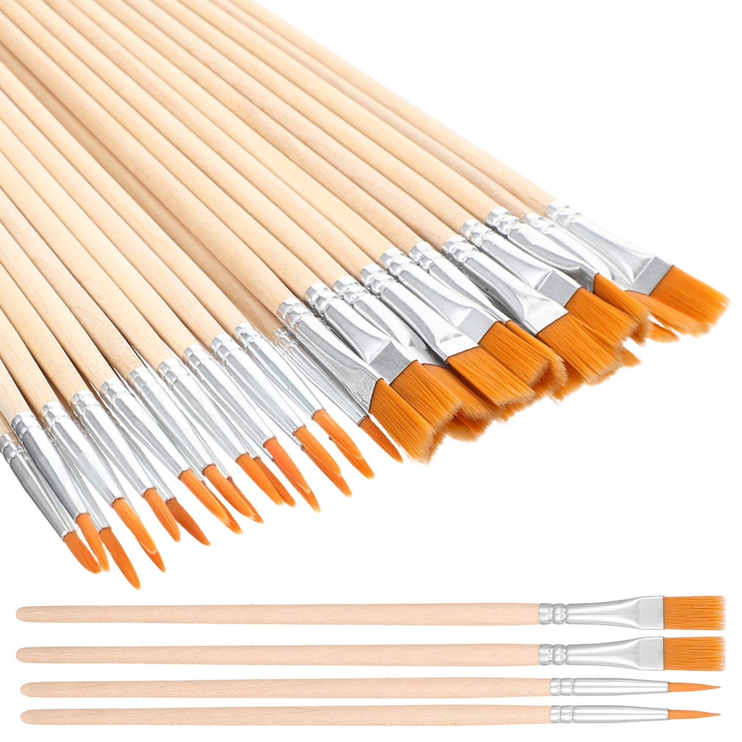 DOPENSPI 40PCS Paint Brushes Set, Flat and Round Pointed Acrylic Brushes Set Nylon Hair Brush for Acrylic Oil Watercolor Painting