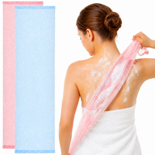 HJZHII 2Pcs Japanese Exfoliating Towel, Japanese Back Scrubber Set Exfoliating Shower Towel Extra Long Exfoliatings Washcloth for Men Women Deep Scrub Cloth for Body Cleaning and Massage