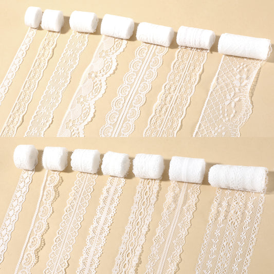 HJZHII 14 Rolls White Lace Ribbon, White Laces Trim Ribbon Vintage Lace Crochet Trim 0.5 to 2.5 inch Sewing Ribbons Trims Assorted Pattern for Crafts Sewing Wedding Decoration Gift Wrapping