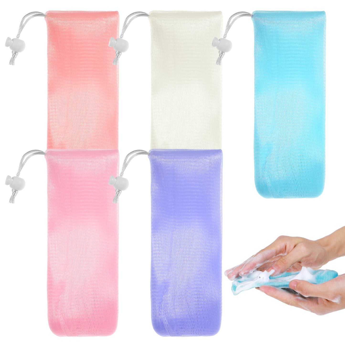 Giantree 5Pcs Mesh Soap Bags For Soap Bars, Exfoliating Mesh Soap Pouch, Soap Pouch, Bar Soap Scrubber Pouch Drawstring Foaming Net And Drying Soap Holder For Bathroom Shower Body Facial Cleaning Tool