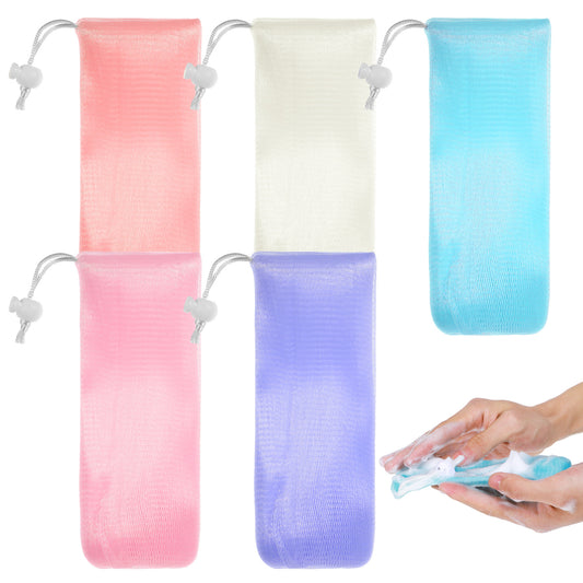 Giantree 5Pcs Mesh Soap Bags For Soap Bars, Exfoliating Mesh Soap Pouch, Soap Pouch, Bar Soap Scrubber Pouch Drawstring Foaming Net And Drying Soap Holder For Bathroom Shower Body Facial Cleaning Tool