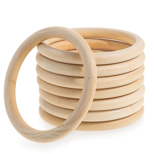 JJUNW 8Pcs 4inch/100mm Wooden Rings for Craft, Unfinished Wood Rings, Wooden Rings for Macrame Craft, Pendant Connectors for DIY Projects Macrame and Jewelry Craft Making