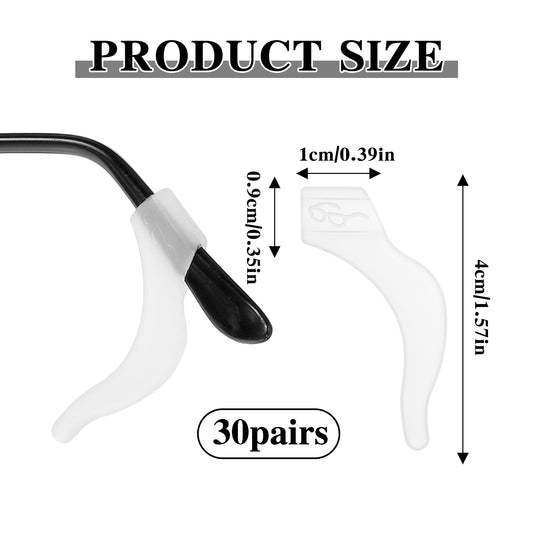 LXUEJIE 30 Pairs Silicone Eyeglasses Ear Cushion Grip Keep Glasses from Slipping Soft Comfortable Eyeglass Ear Hook Sleeve Clear Anti Slip Ear Grippers for Glasses Sunglasses and Reading Glasses
