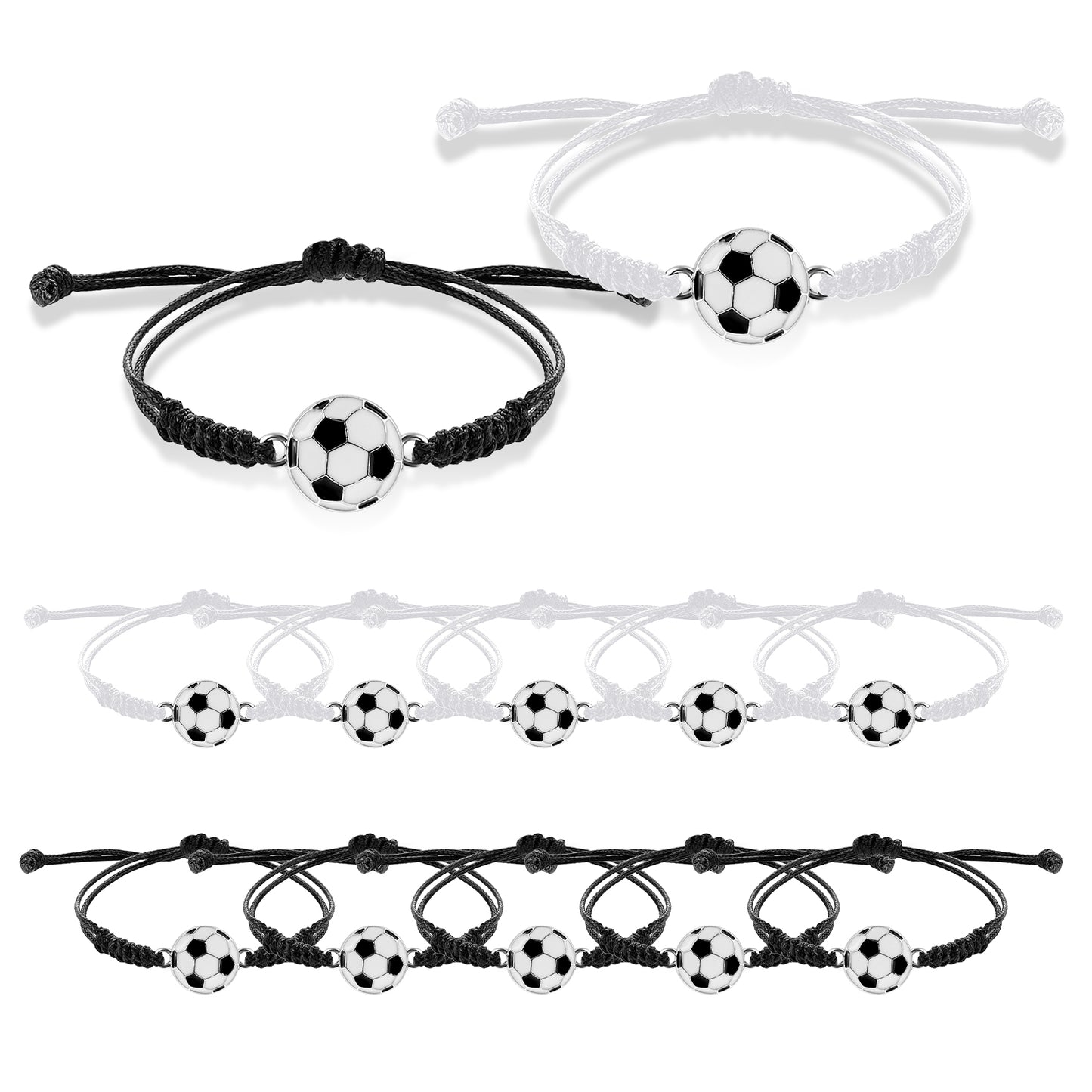 simarro 12pcs Soccer Baseball Basketball Braided Sports Bracelets, Sports Accessories Adjustable Football Jewelry Inspirational Wristbands for Fans Boys Girls Teen Adults Team