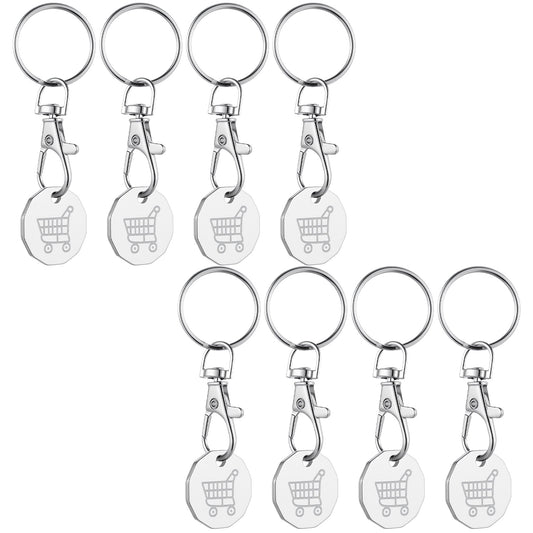 MBAIYO 8 Pcs Trolley Token, UK Stainless Steel Shopping Trolley Coin Keyring for Supermarket Basket & Locker