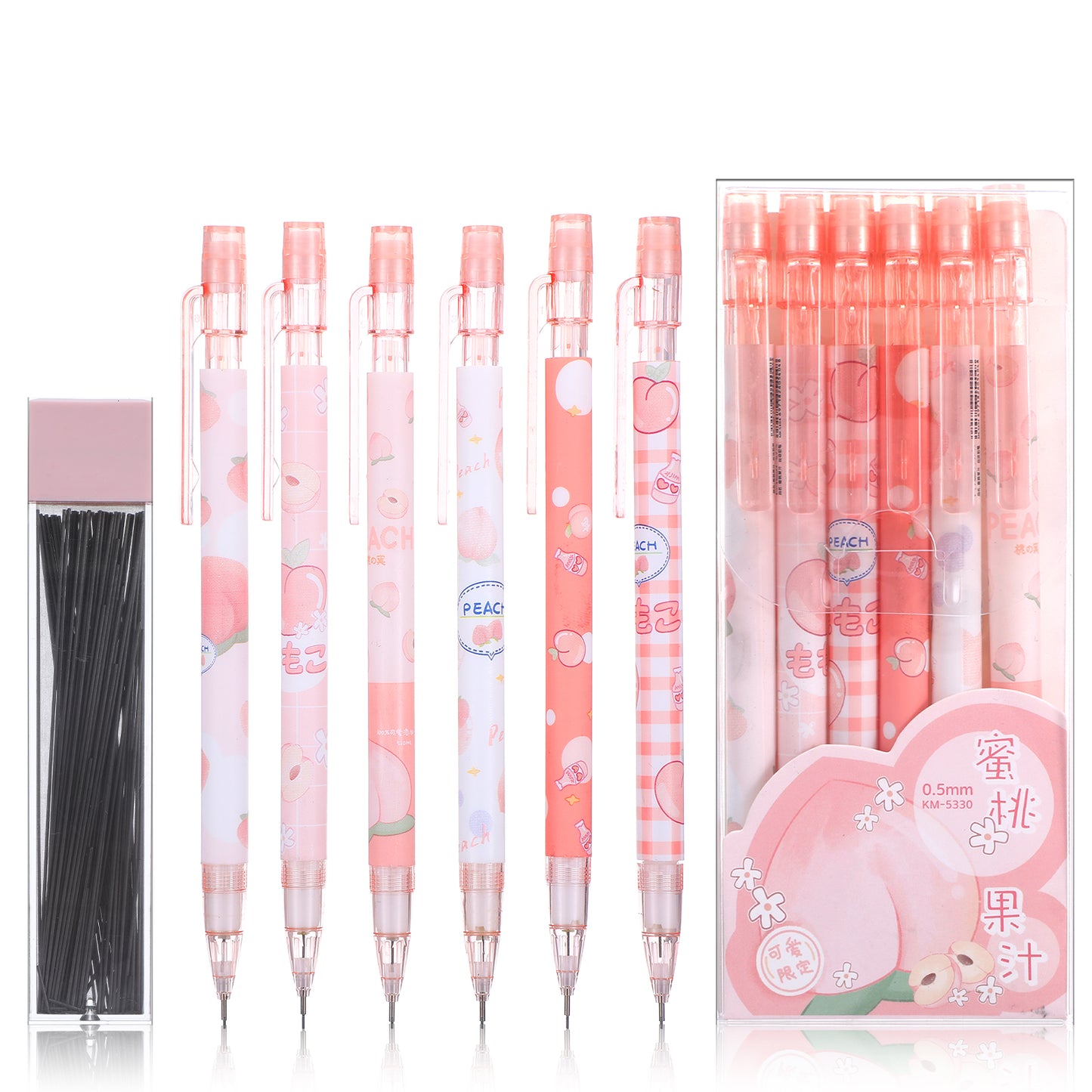 TIESOME Cute Mechanical Pencil Set Include 6 Pcs 0.5mm Kawaii Mechanical and 100 Pcs Replacement Pencil Refills, Kawaii Stationary Cute School Supplies Pencils for Writing Drawing Sketching Drafting