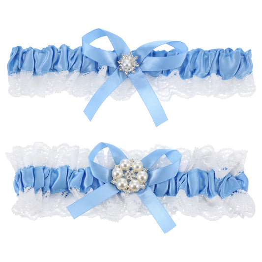 MBAIYO 2Pcs Bridal Wedding Garter, Blue Lace Garter Belt for Bride Something Blue Gift Accessory for Wedding Party Gifts Women and Girls